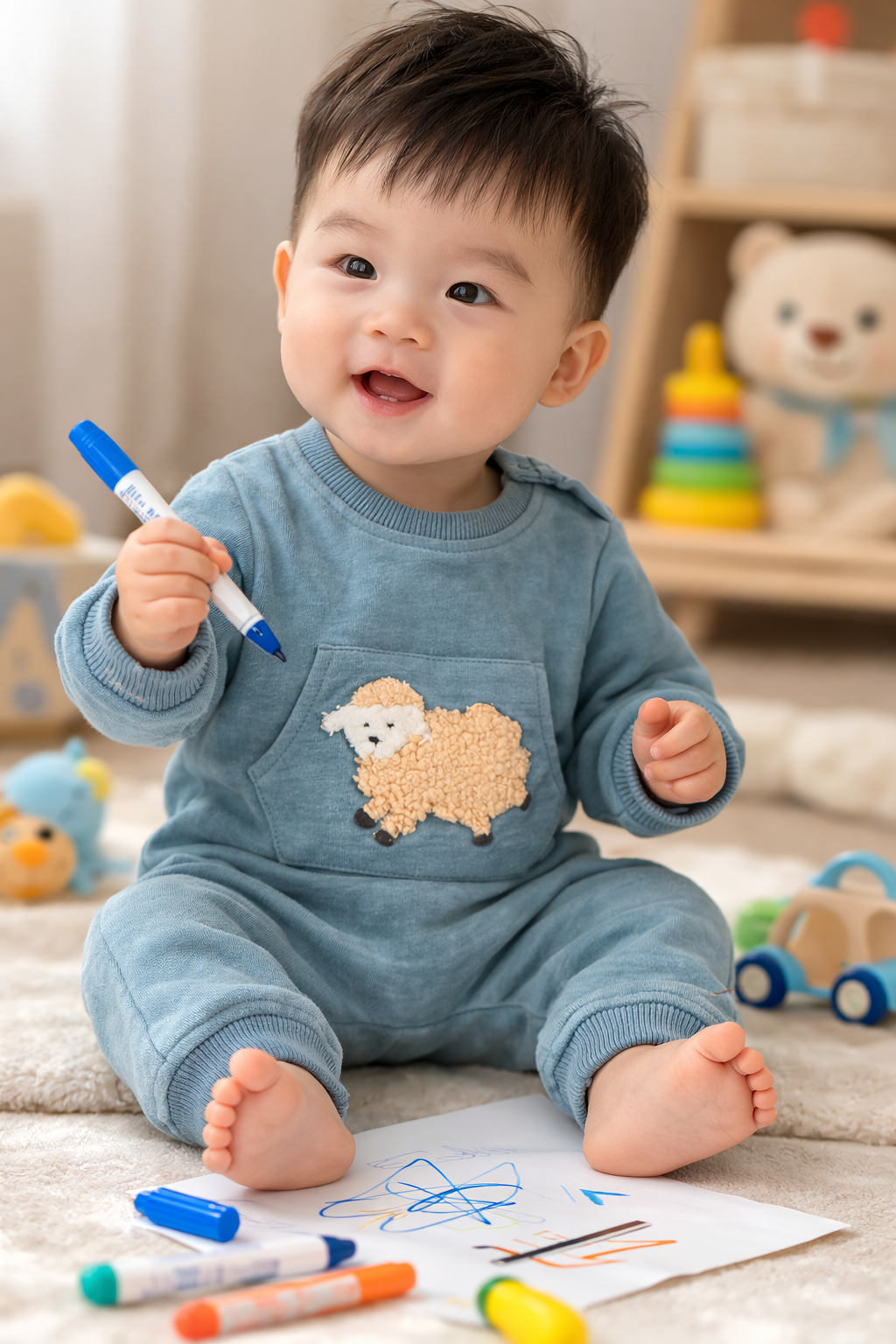 Tiny Twig Chunky Sheep Applique Growsuit
