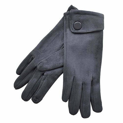 Grey Big Button Cuffed Gloves