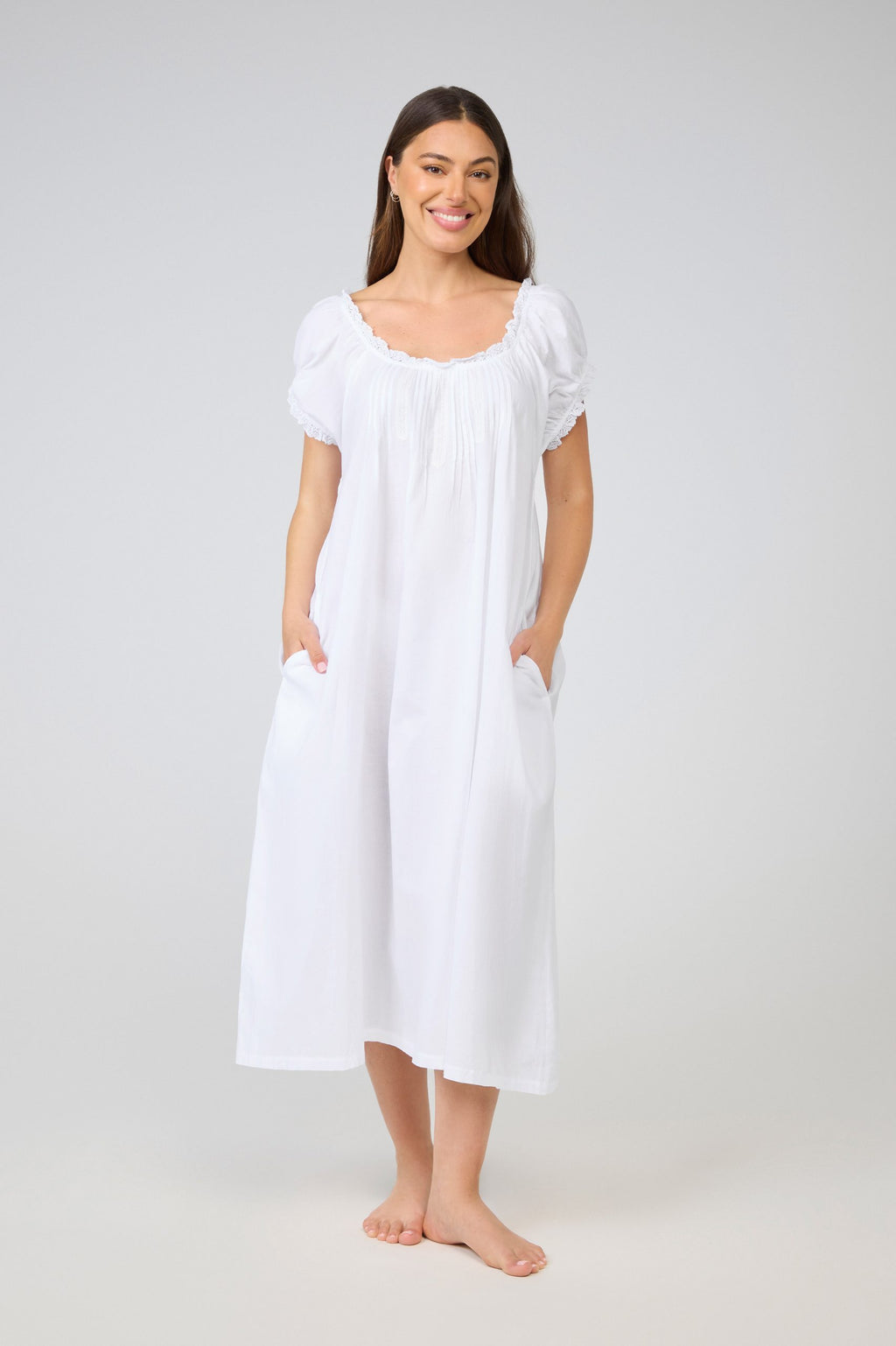 Arabella Short Sleeve Pin Tuck Nightie - White
