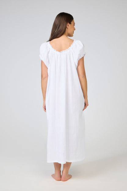 Arabella Short Sleeve Pin Tuck Nightie - White