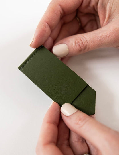 Leatherette Bookmark - Olive Green