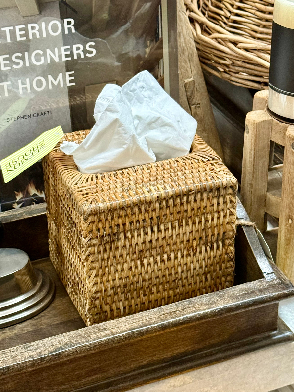 Rattan Tissue Box Cover - Square