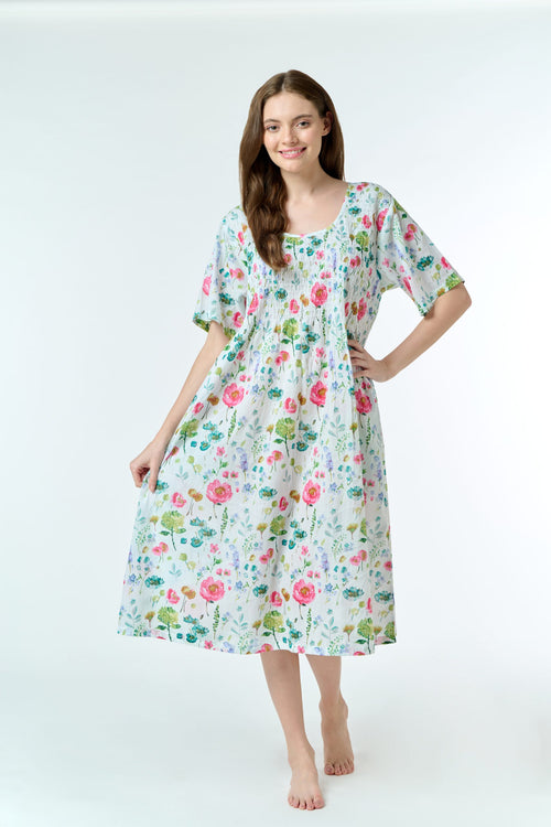 Arabella Shirred Bodice Short Sleeve Nightie