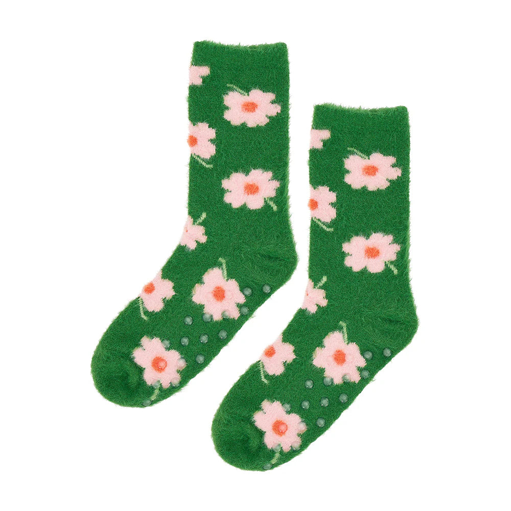Fuzzy Bed Socks - Flower Green