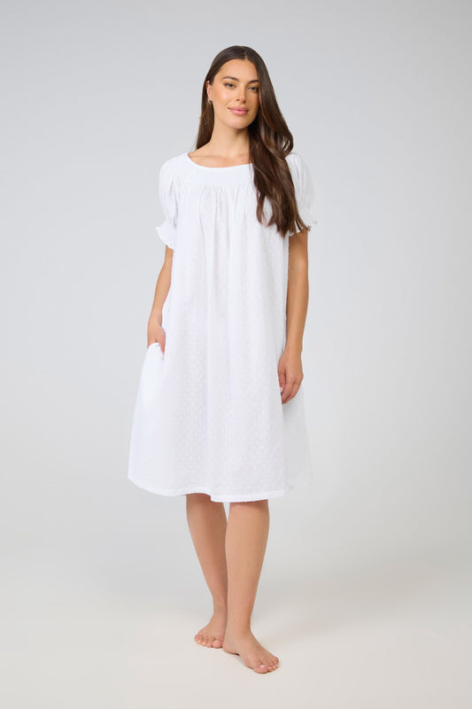 Arabella Nightie Sheered Bodice S/S - White