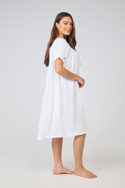Arabella Nightie Sheered Bodice S/S - White