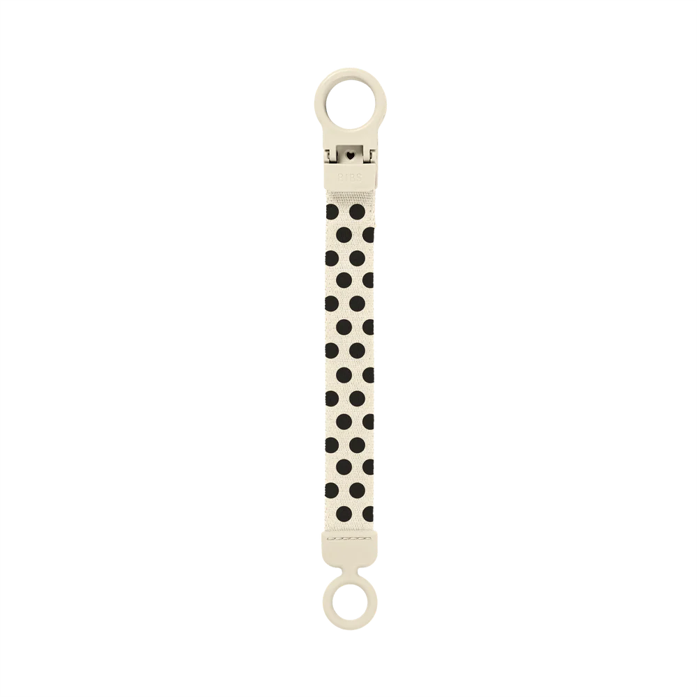 Bibs Pacifier Clip Loop - Polka Ivory/Black