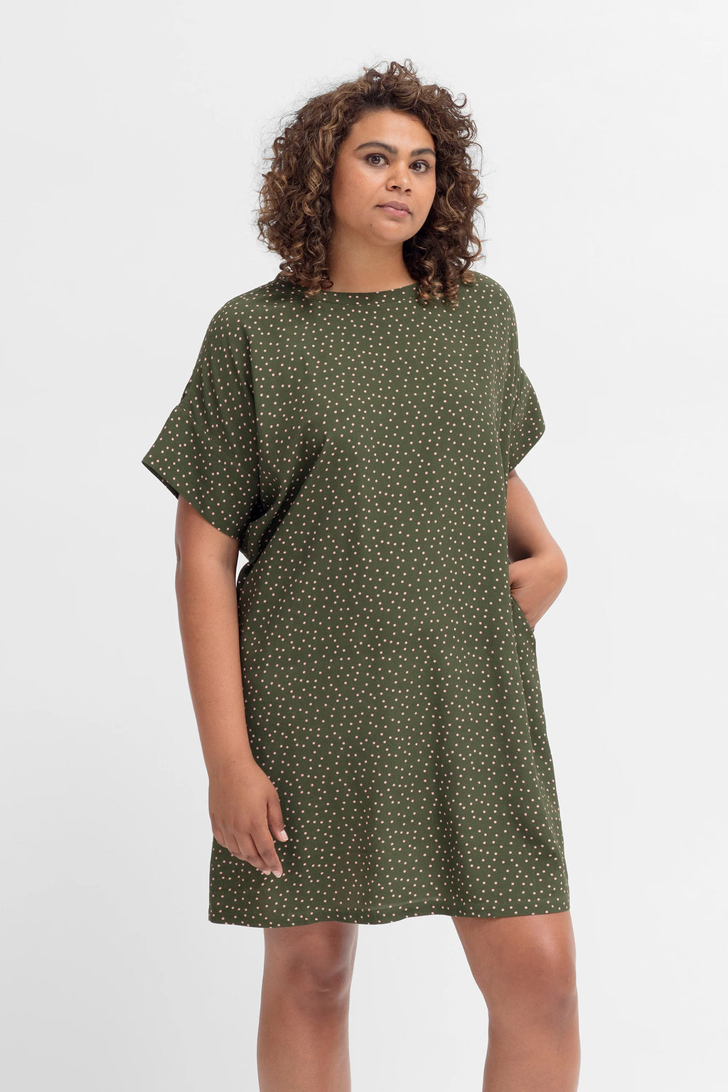 Elk Jorunn Dress- Olive/Pink Spot Mikro Print