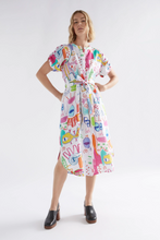 Load image into Gallery viewer, Neza Linen shirt Dress- White Sketch Print
