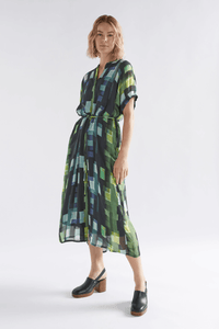 Indi Sheer Dress- Green Shutter Grid