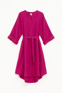 Elev Linen Shirt Dress- Bright Pink