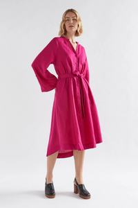 Elev Linen Shirt Dress- Bright Pink