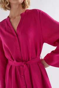 Elev Linen Shirt Dress- Bright Pink