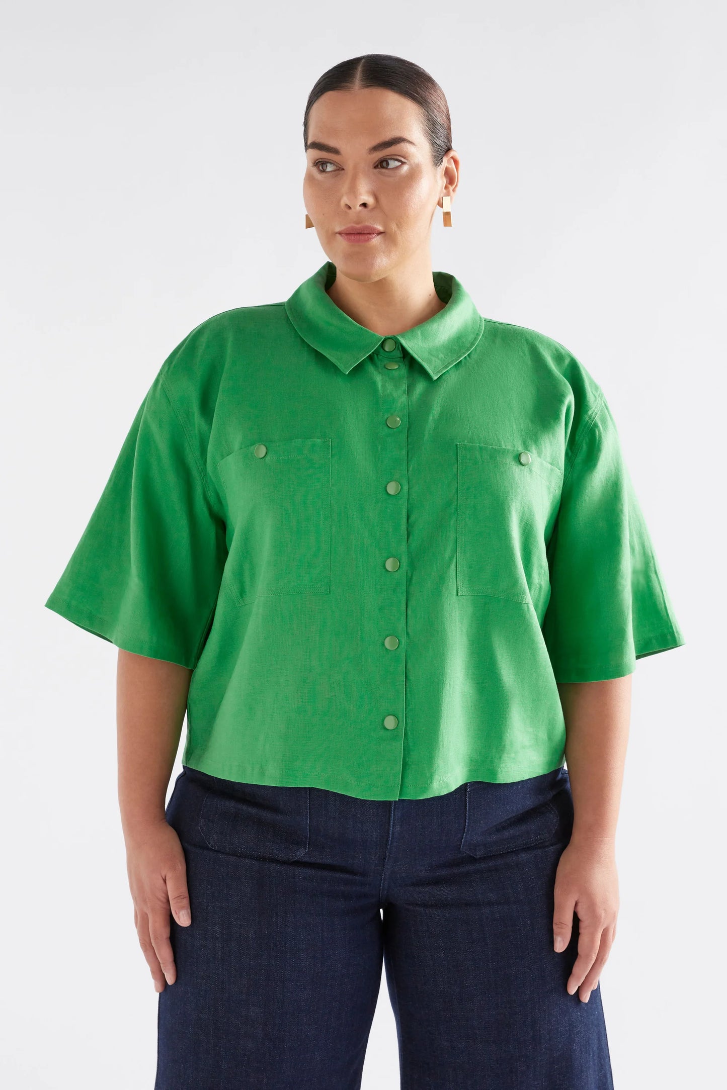 Elk Nayte Linen Shirt | Vine Green
