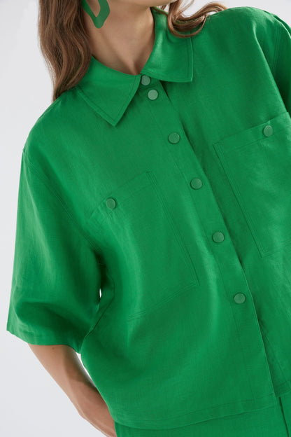 Elk Nayte Linen Shirt | Vine Green