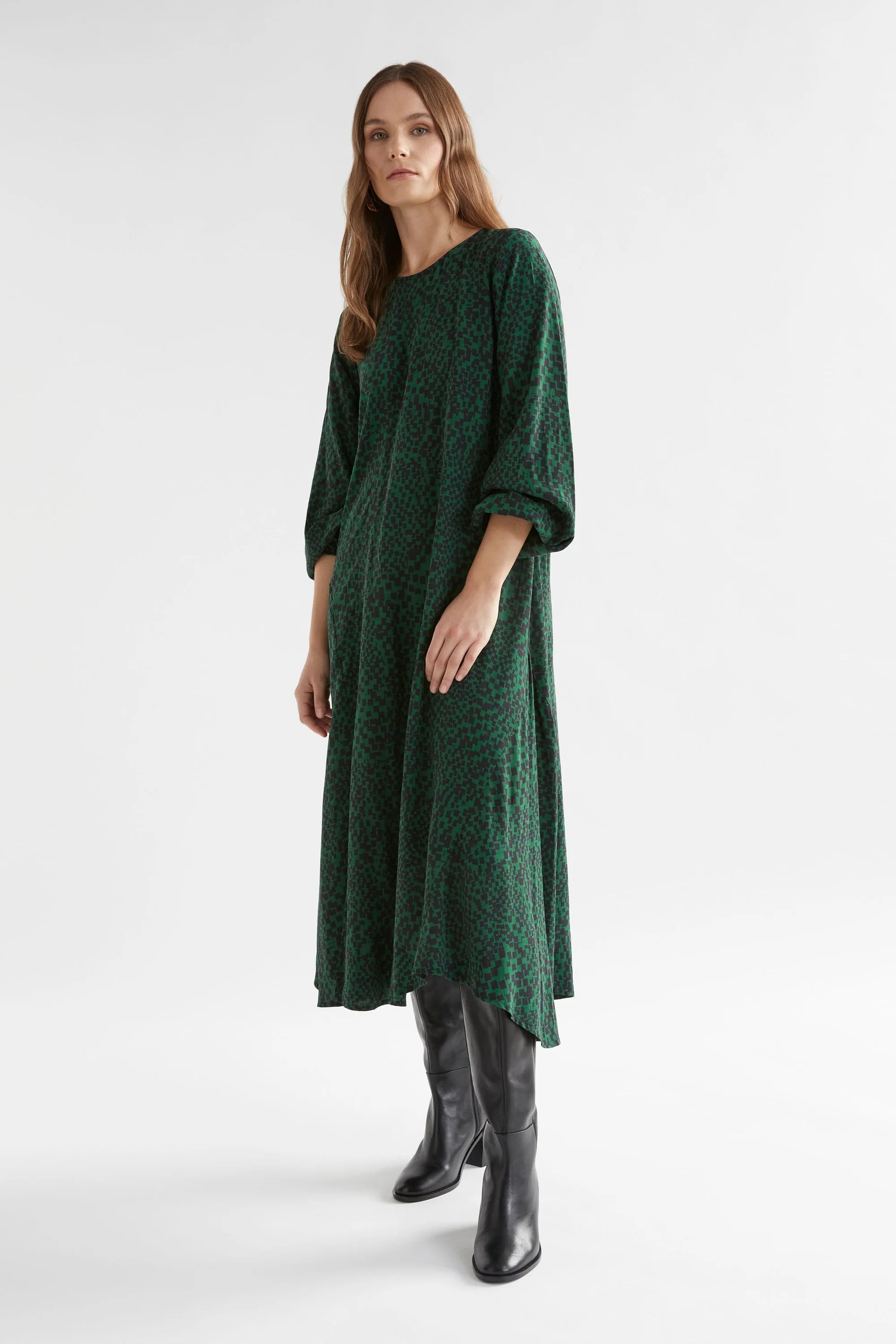 Elk Dega Dress | Green Sinda Print