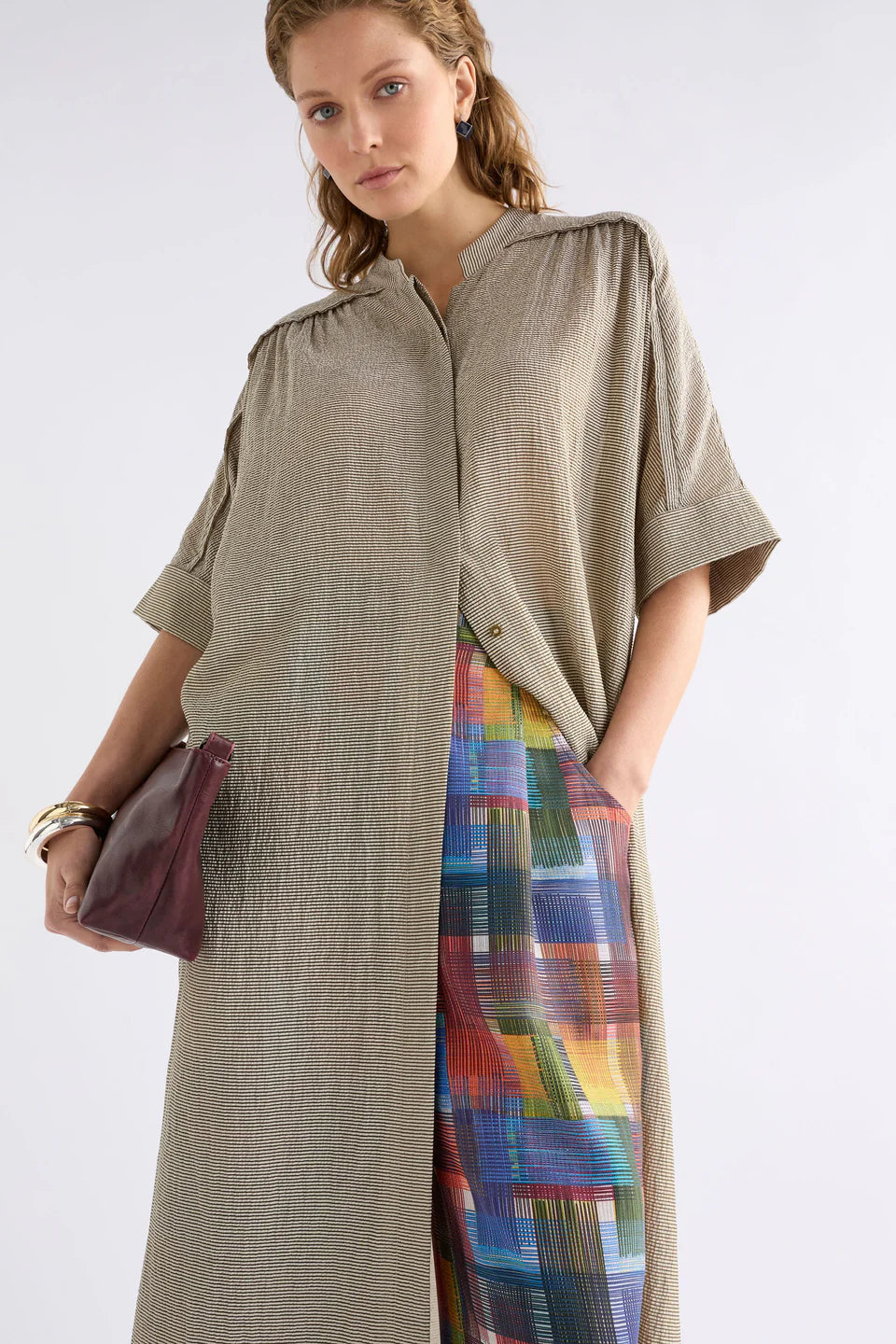 ELK Porta Dress - Olive Stripe