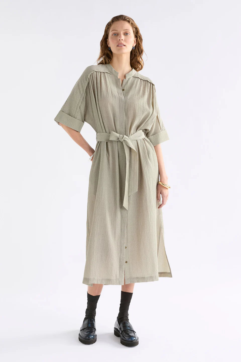 ELK Porta Dress - Olive Stripe