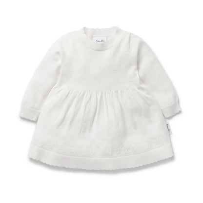 Ivory White Pointelle Knit Dress