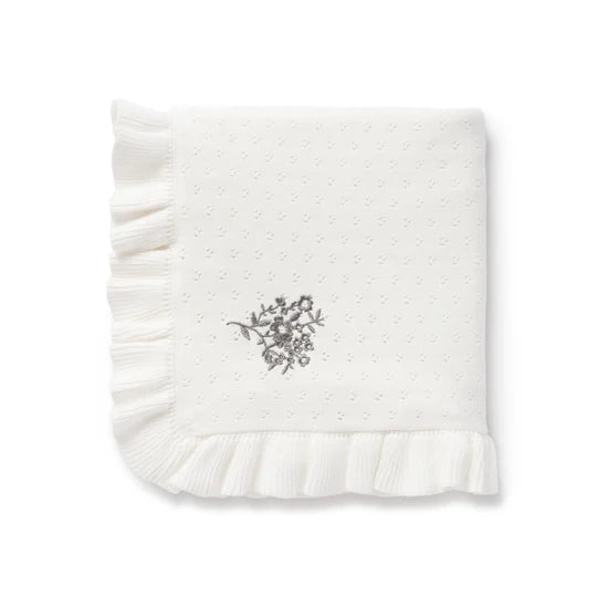 Ruffle Knit Blanket | Ivory White