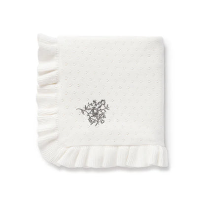 Ruffle Knit Blanket | Ivory White