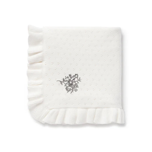 Ruffle Knit Blanket | Ivory White