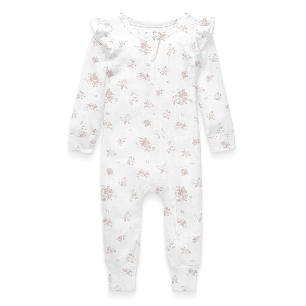 Aster & Oak Posie Floral Pointelle Zip Romper