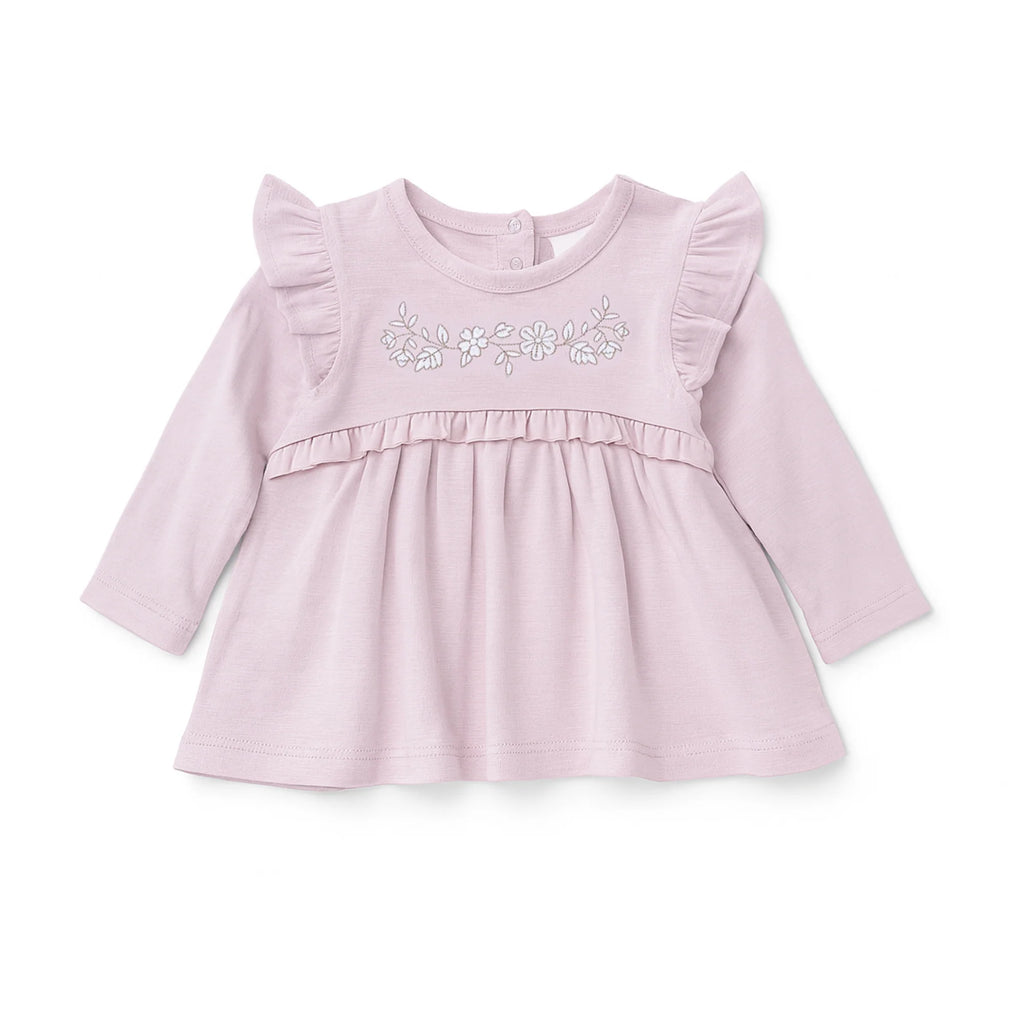 Aster & Oak Pink Embroidered Ruffle Top