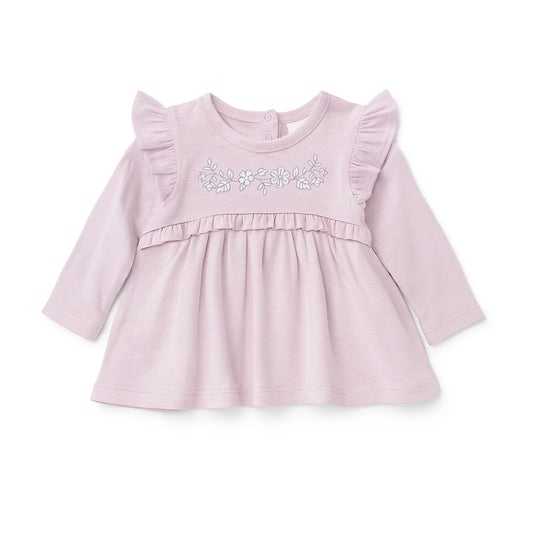Aster & Oak Pink Embroidered Ruffle Top