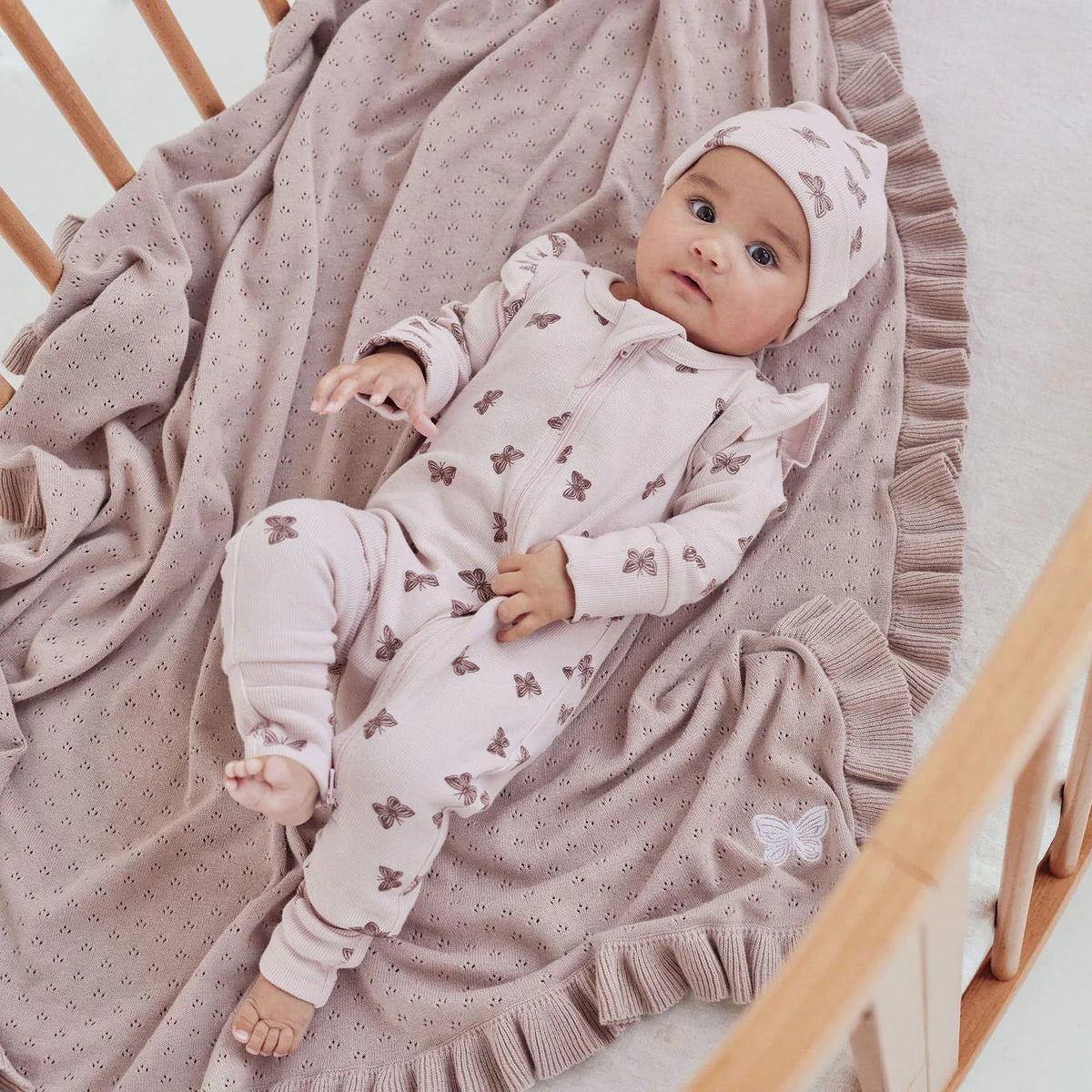 Aster & Oak Wild Rose Pointelle Knit Blanket