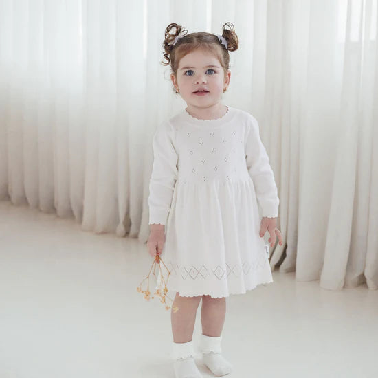 Aster & Oak Ivory White Pointelle Knit Dress