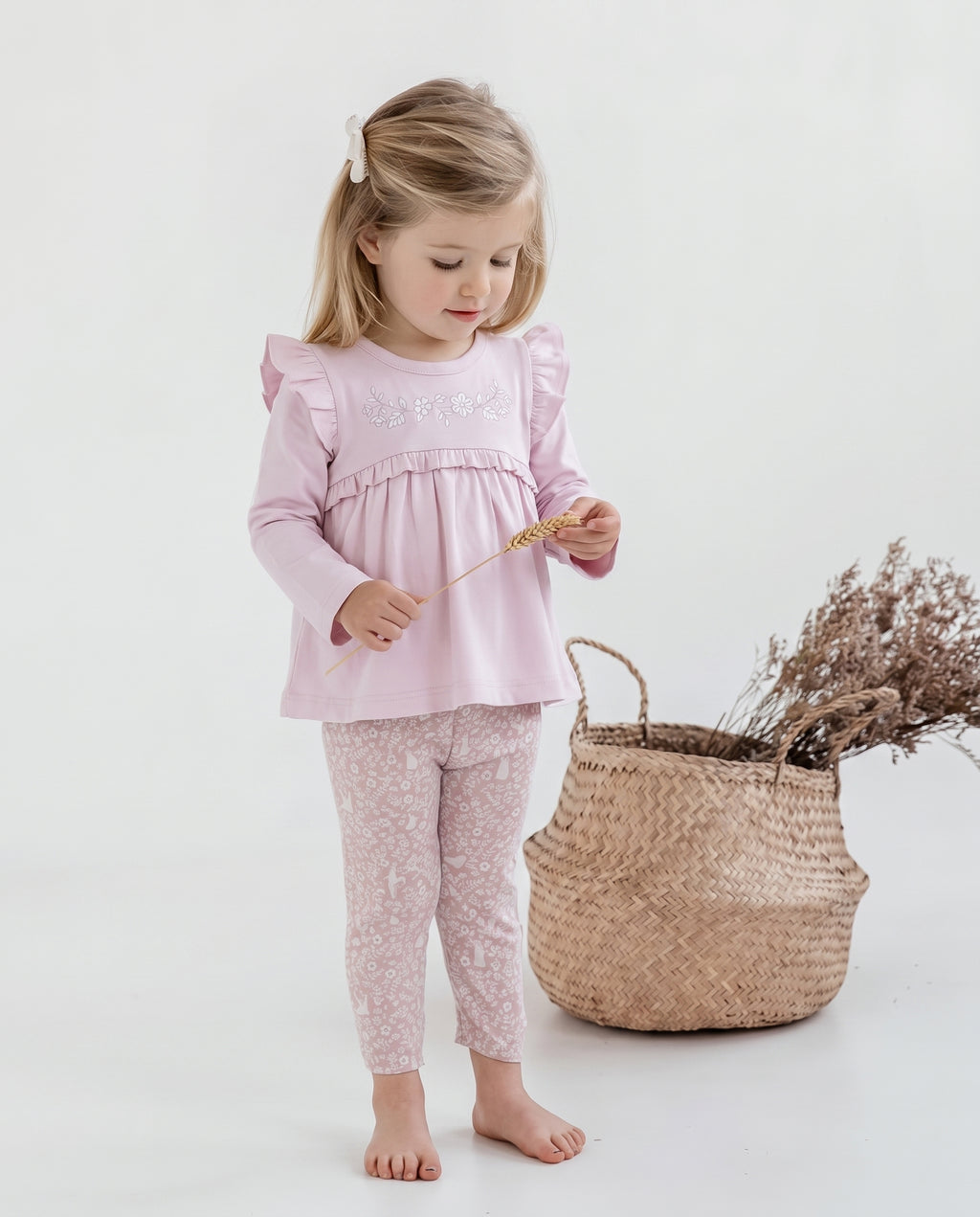 Aster & Oak Pink Embroidered Ruffle Top