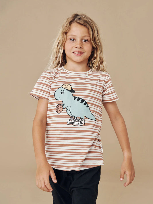 Huxbaby Clay Stripe B-Ball Dino T-Shirt
