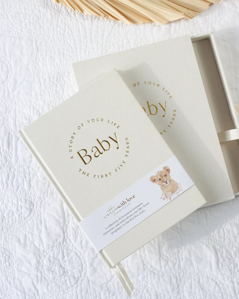 Baby Memory Book with Keepsake Box – Classic White Linen
