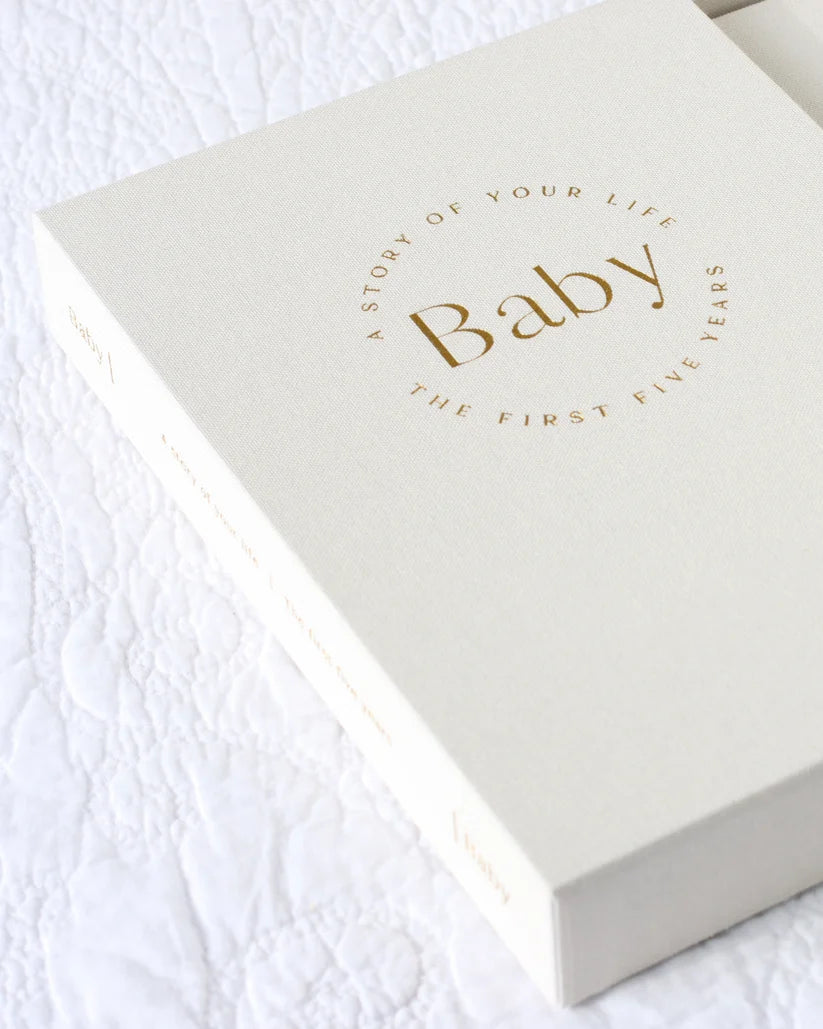 Baby Memory Book with Keepsake Box – Classic White Linen