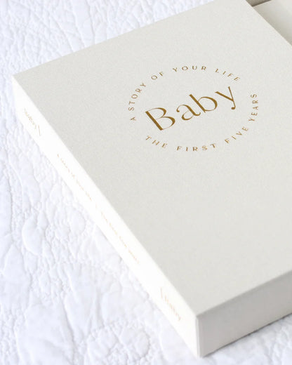 Baby Memory Book with Keepsake Box – Classic White Linen