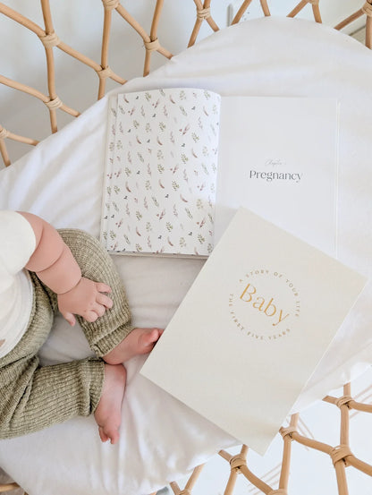 Baby Memory Book with Keepsake Box – Classic White Linen