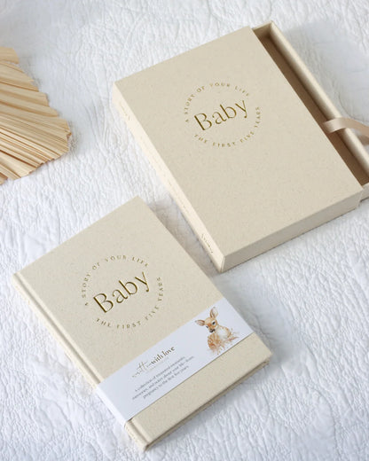 Baby Memory Book with Keepsake Box – Oatmeal Linen