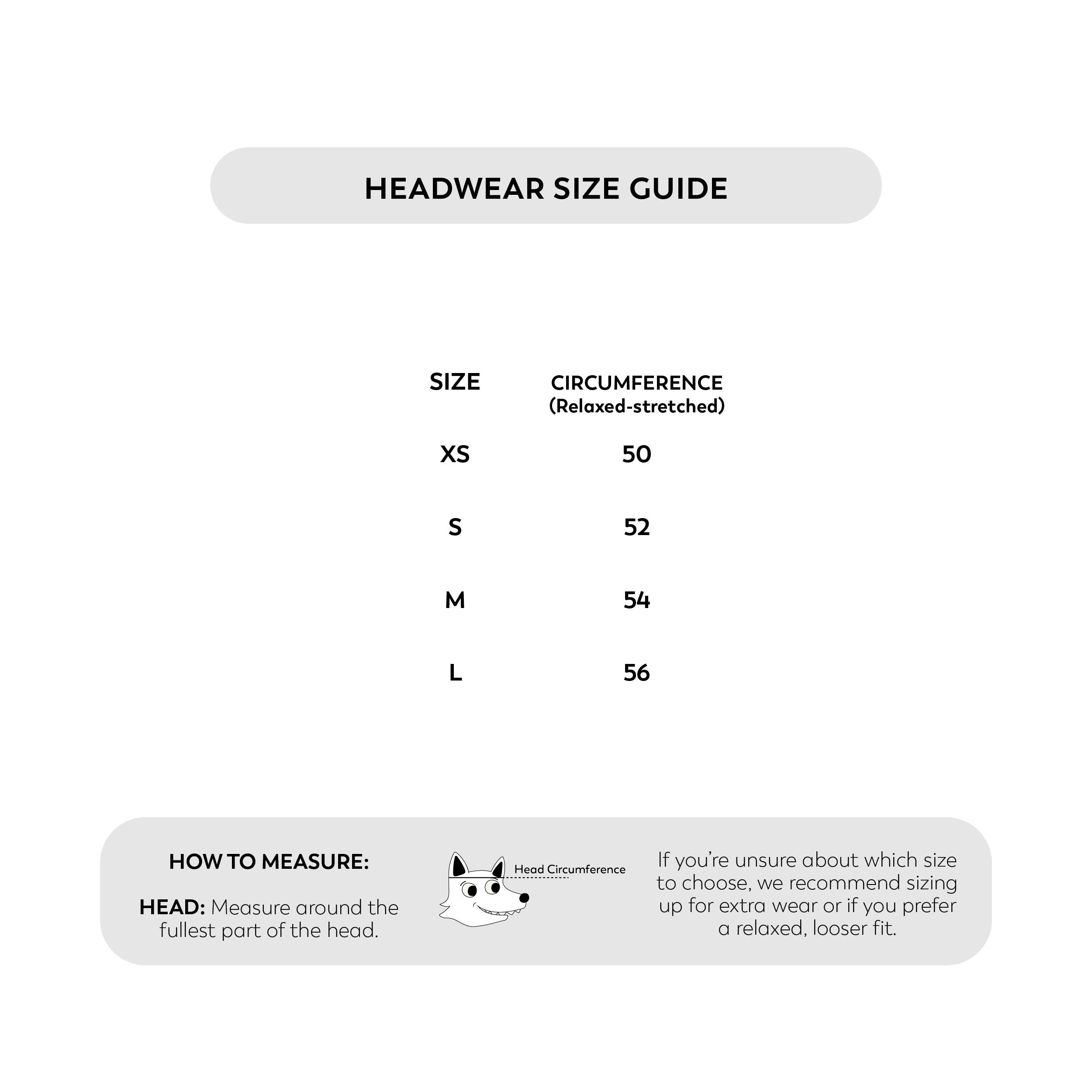 Crywolf SS26/27 Headwear Size Guide