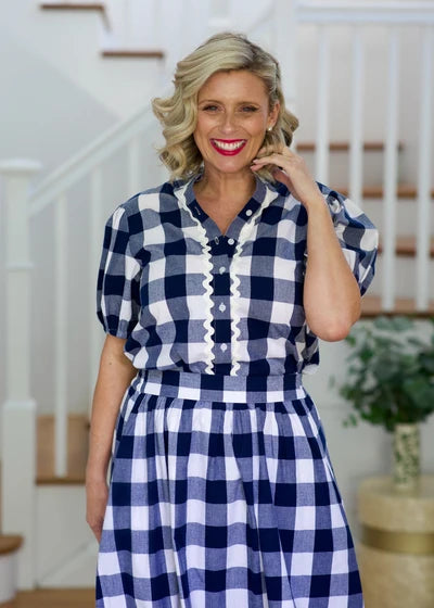 Liv & Milly Chloe Shirt- Navy & White Gingham