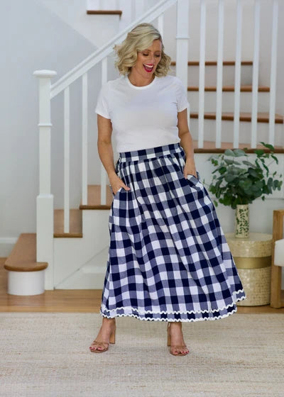 Liv & Milly Emma Skirt- Navy & White Gingham