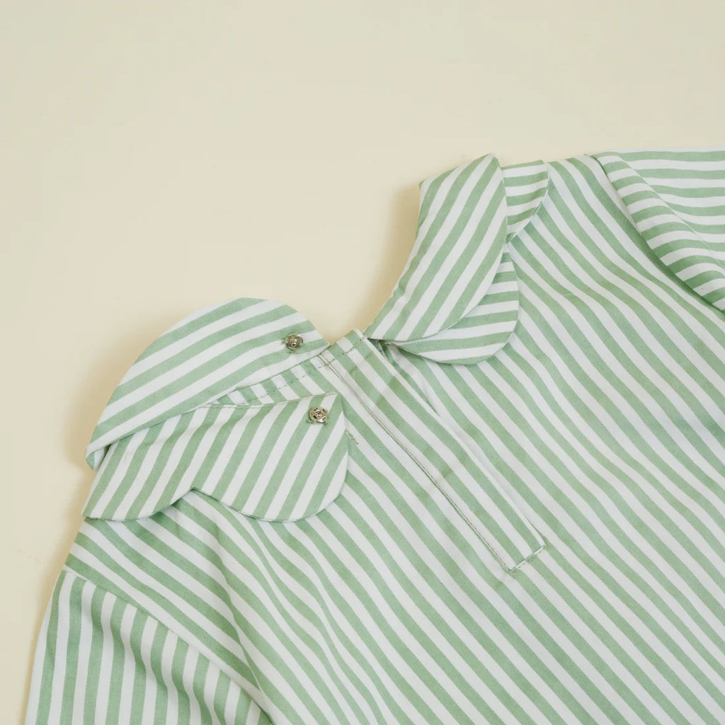 Prudie & Primmie Collared Shirt - Sage & Milk Stripe