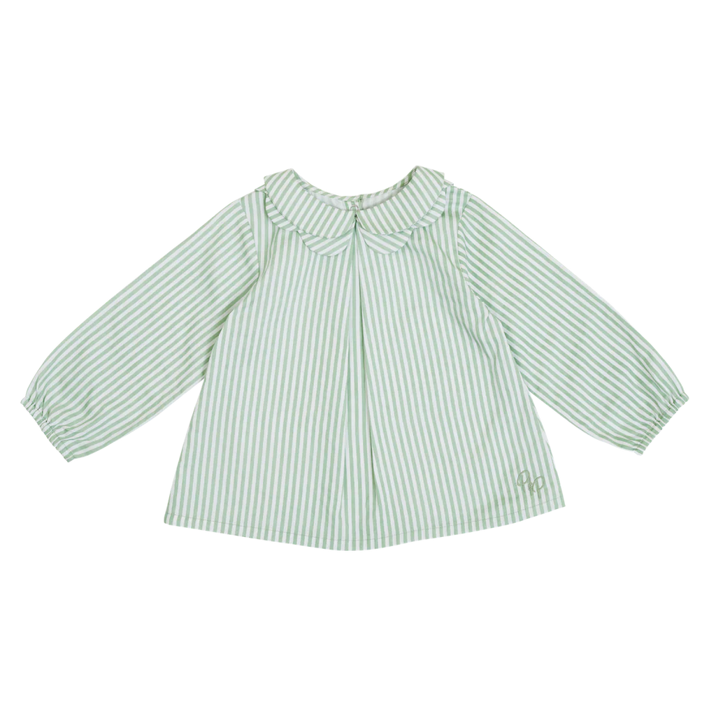 Prudie & Primmie Collared Shirt - Sage & Milk Stripe