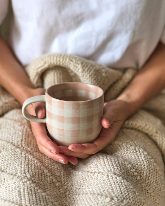 Soft Terracotta Check Mug | Cats Pyjamas
