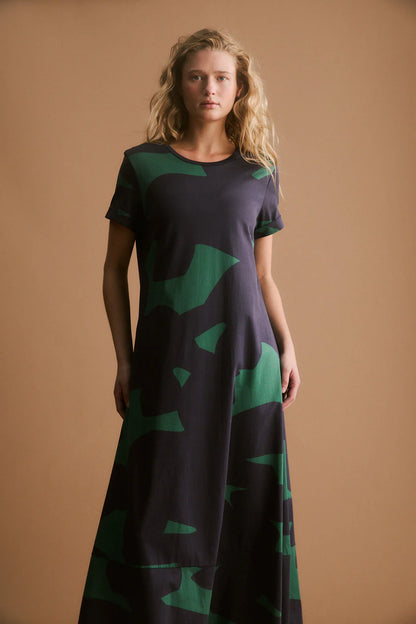 Elk Haki Dress - Teal Terra Print
