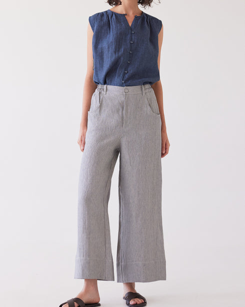 Eva's Sunday Bowie Wide Leg Pant - Chambray Stripe