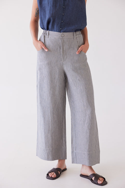 Eva's Sunday Bowie Wide Leg Pant - Chambray Stripe