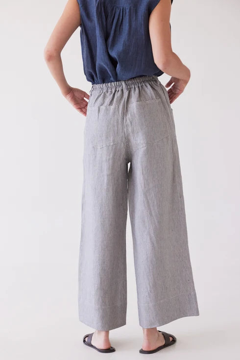 Eva's Sunday Bowie Wide Leg Pant - Chambray Stripe