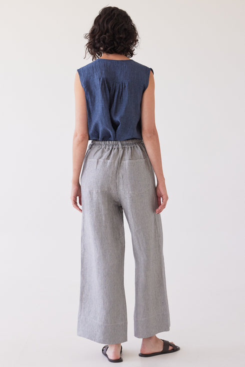 Eva's Sunday Bowie Wide Leg Pant - Chambray Stripe