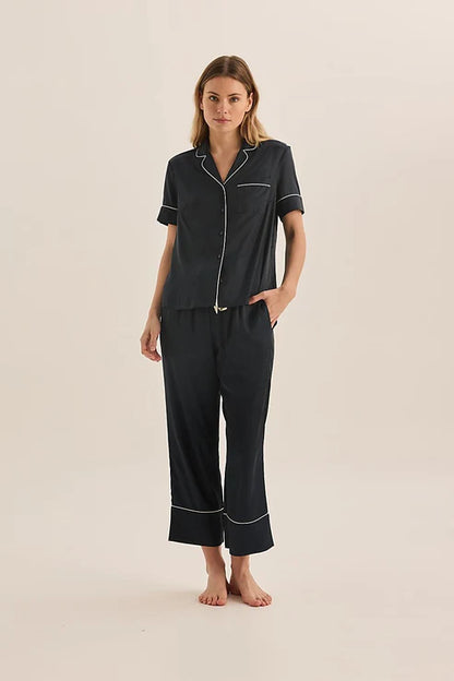Floriana Satin Pyjama | Navy